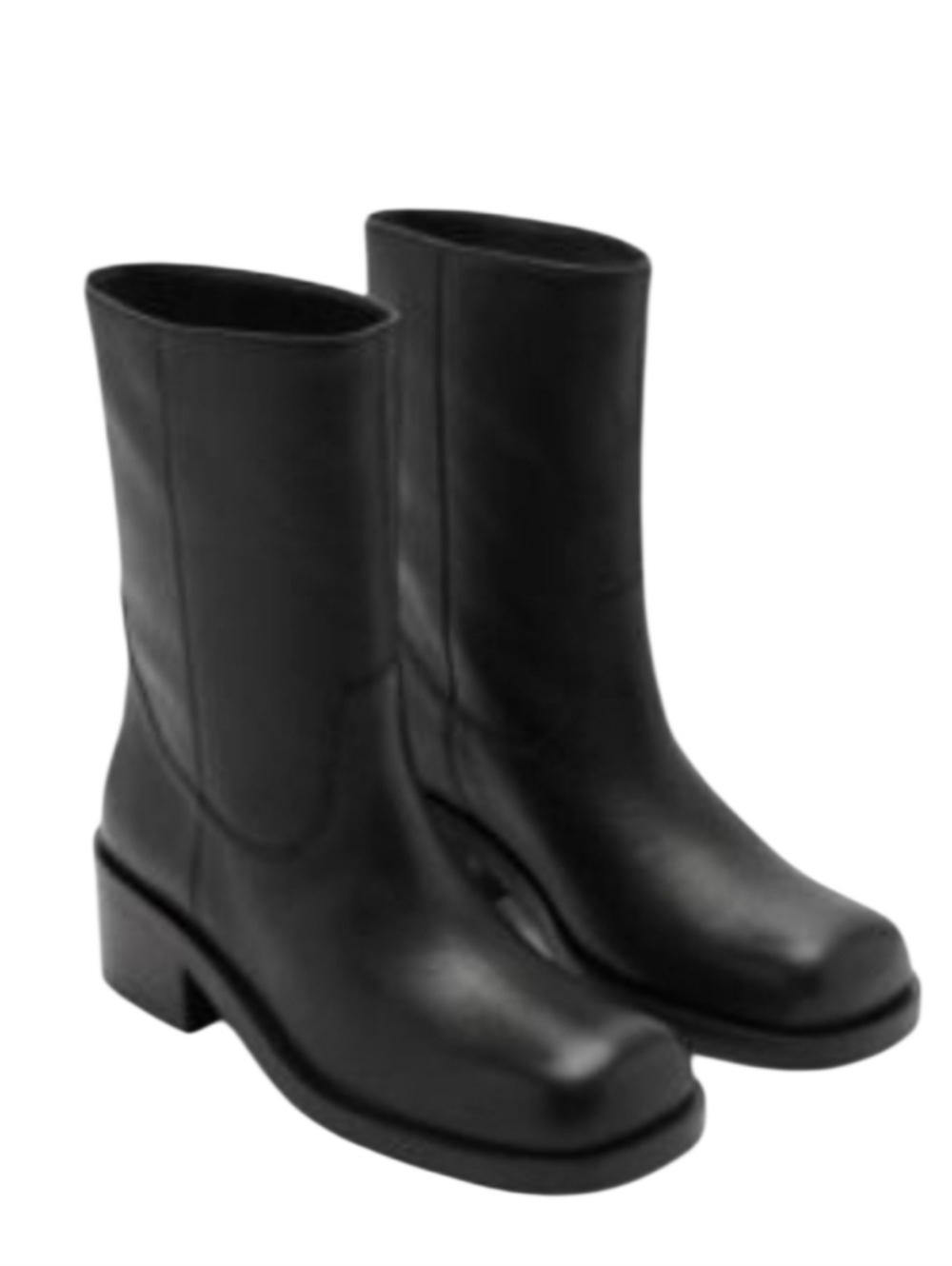 NEW! MANGO MNG Black Bovine Pebbled Leather Squared-Toe Pull-On Ankle Boots 7.5.